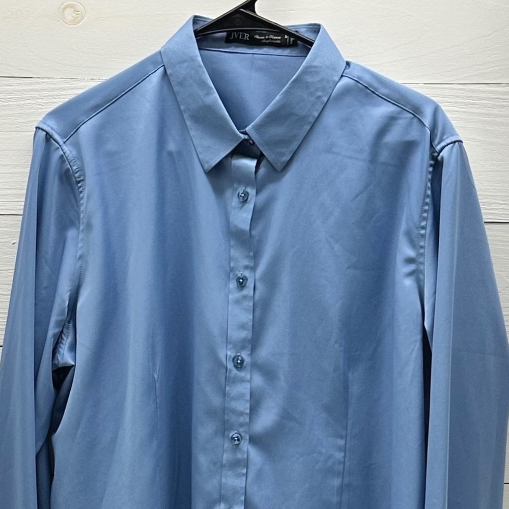 JVER‎ Button Down Shirt Women XXL Blue Excellent Long Sleeve Collared Office